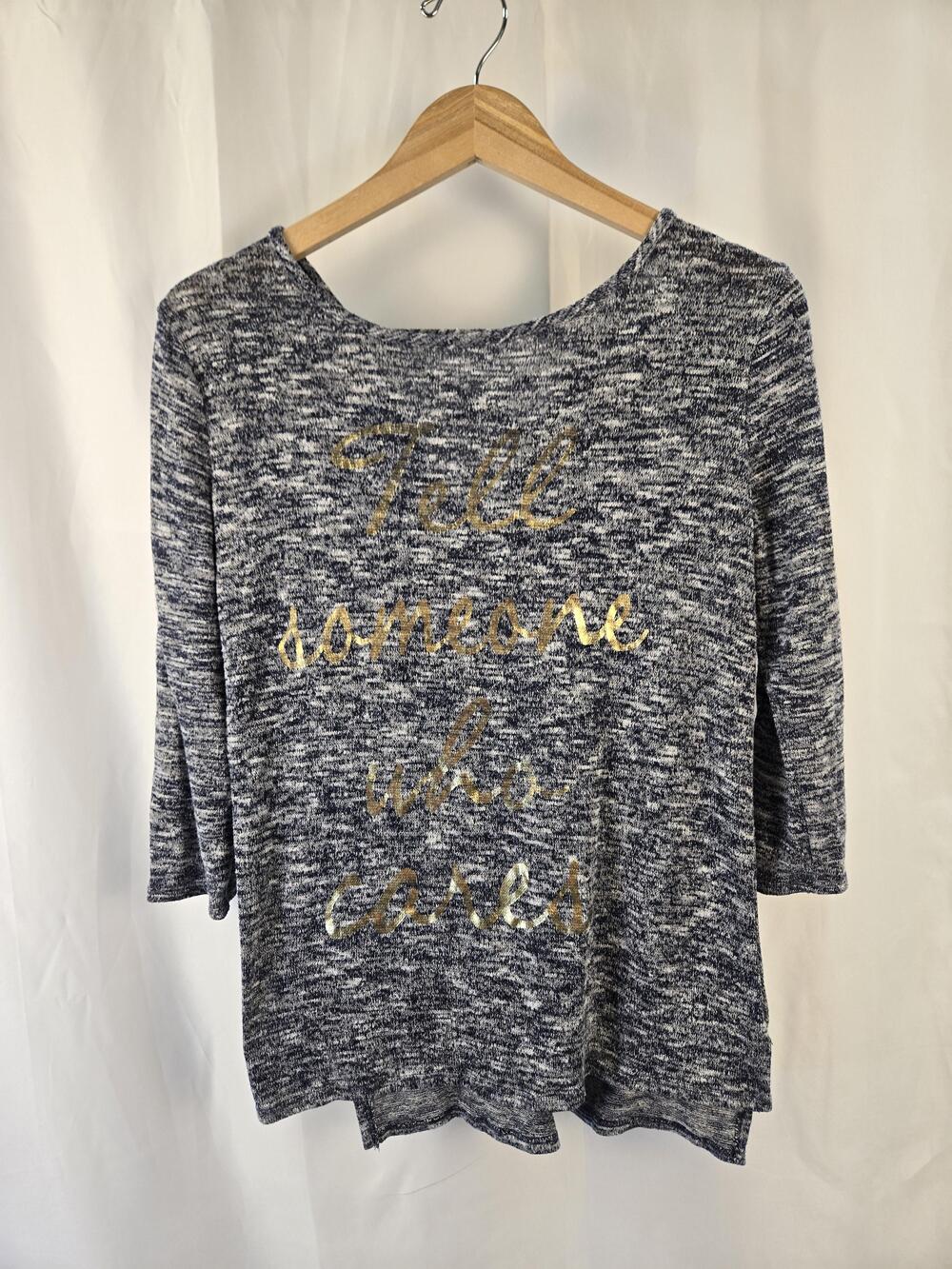 Rue21 Sweater Tunic Womens Medium Blue Funny Graphic Tell Someone Who Cares